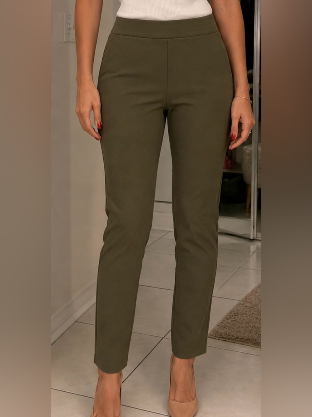 Jones New York Olive-Tone Straight Leg Pants